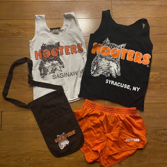 Vintage Hooters Girls Uniform - Black & White Shirts - Size XS & Small - Picture 1 of 13